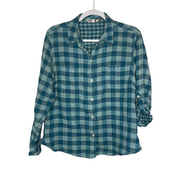 RIDERS BY LEE Blue Check Flannel Button Down Shirt with Chest Pockets L - Picture 2 of 6